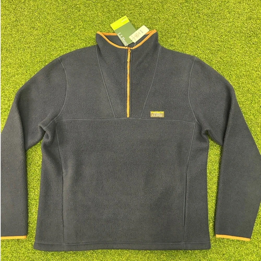 LL Bean Katahdin Fleece Pullover Mens Large Navy‎ Blue Quarter Zip 511605 NEW